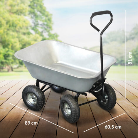 Outsunny Chariot De Jardin à Main Benne Basculante 75L - Charge 200kg, 4 Roues Pneumatiques, Acier PP Jaune Vert