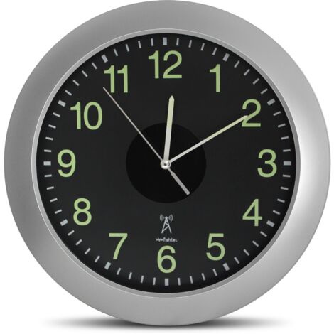 Fishtec – Horloge murale solaire radio-pilotée Ø 30 cm – Pile rechargeable incluse – Chiffres grands pour lisibilité jour et nuit