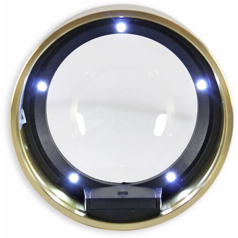 Loupe De Lecture à Poser Lumineuse 5 LEDs - Grossissement X5 Doré - Verre Optique 9 Cm Pour Lecture Et Collections