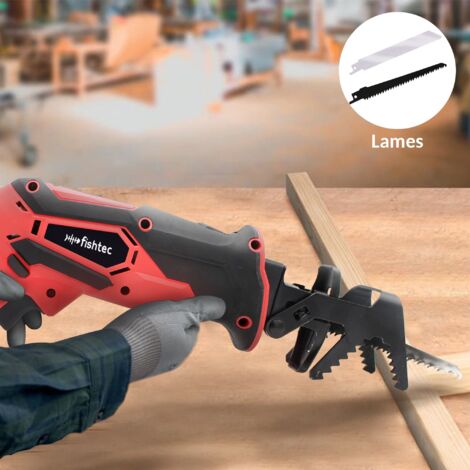 Scie Sabre Sans Fil Télescopique 170 Cm Fishtec - 3 Lames Incluses, Batterie 10.8V, Coupe Bois/métal/béton