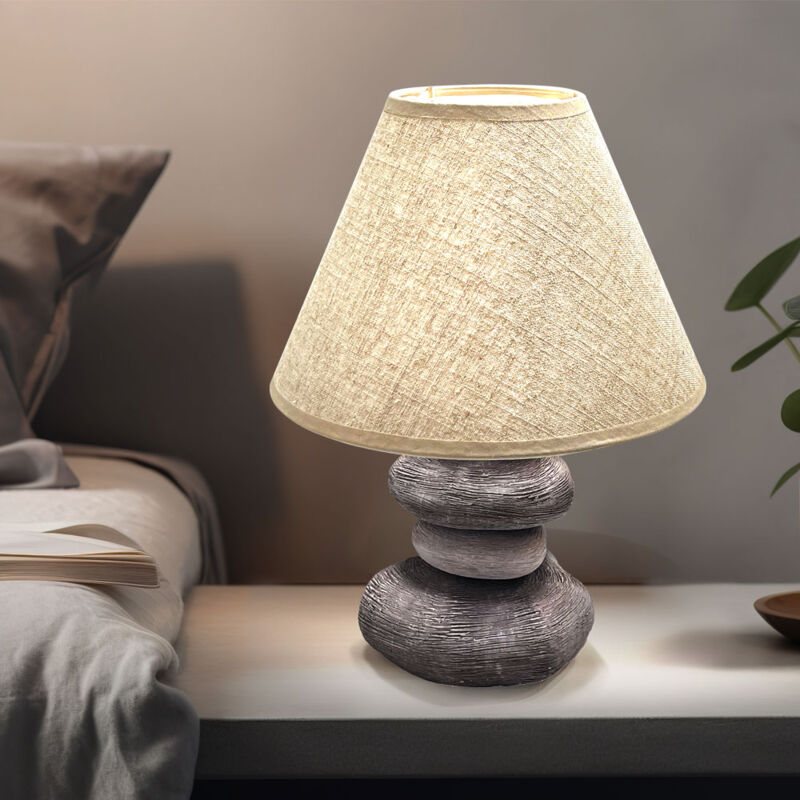 Lampe de table lampe de chevet lampe d'appoint lampe de bureau chambre,  textile marron métal nickel mat, 1x douille E14, DxH 14,5x32 cm, lot de 2