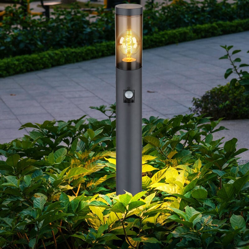 Lampadaire fumée anthracite lampadaire avec détecteur de mouvement  lampadaire en acier inoxydable, télécommande dimmable, 1x LED RGB 8,5W  806Lm, DxH 7,6x45 cm