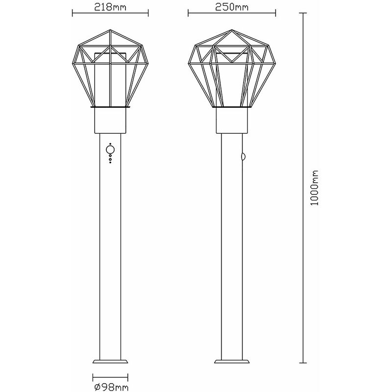 Eclairage extérieur Lampadaire Colonne d'extérieur avec détecteur de  mouvement Lampadaire de terrasse avec détecteur de mouvement, grille  diamant noir, 1x E27, LxlxH 22,5x25,5x100 cm