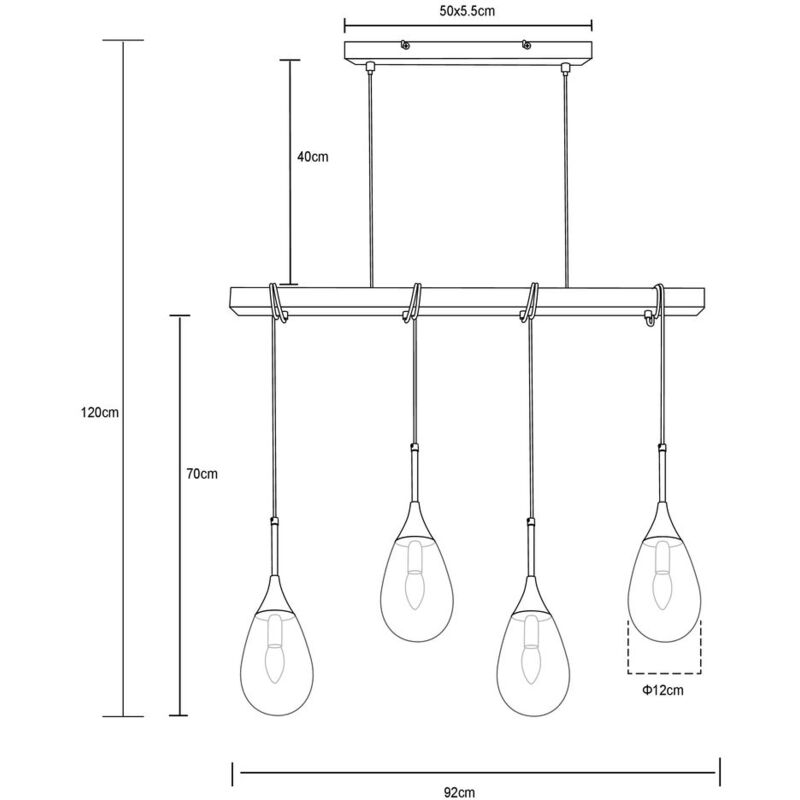 Suspension lampe suspension aspect bois lampe de salle à manger maison de  campagne suspension 4 flammes, métal noir, 4x douille E27, LxPxH 85x15x120  cm