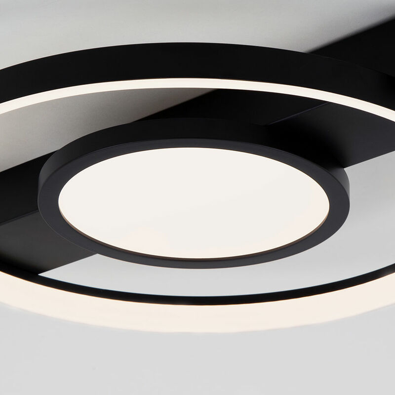 Plafonnier LED lampe de salon plafonnier lampe de salle à manger, métal  plastique noir, fonction mémoire dimmable, 33W 2200 lm 3000K blanc chaud, L  43,5 cm