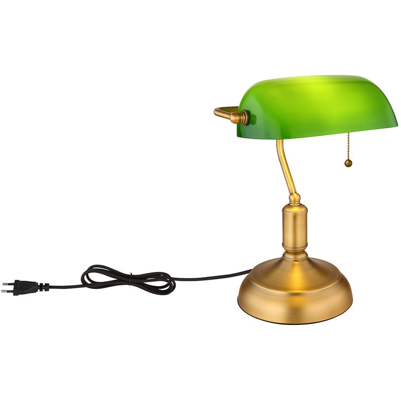 Lampe de Table Bureau en Laiton Et Verre Vert Banquier Et Ricciol