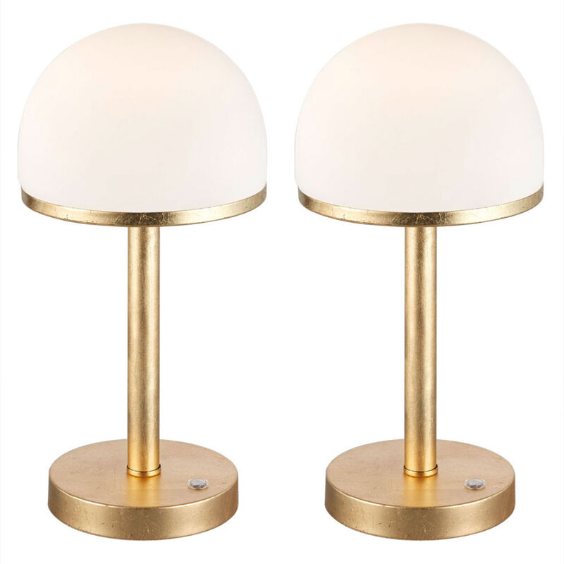 Lot De 2 Lampes De Table LED Décoratives - En Métal - Avec Variateur Tactile - En Laiton Mat - Hauteur : 24 Cm