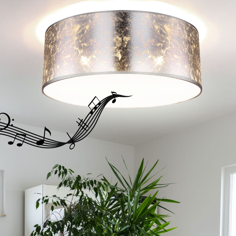 Chysongoods Plafonnier Musical LED 40 Cm - Abat-jour Effet Bois, Bluetooth, RVB, Compatible Alexa, Télécommande Et App