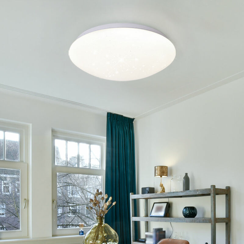 Plafonnier LED plafonnier lampe de salon effet ciel étoilé, métal, blanc,  24W 1680lm 4000K, P x H 33 x 10,2 cm