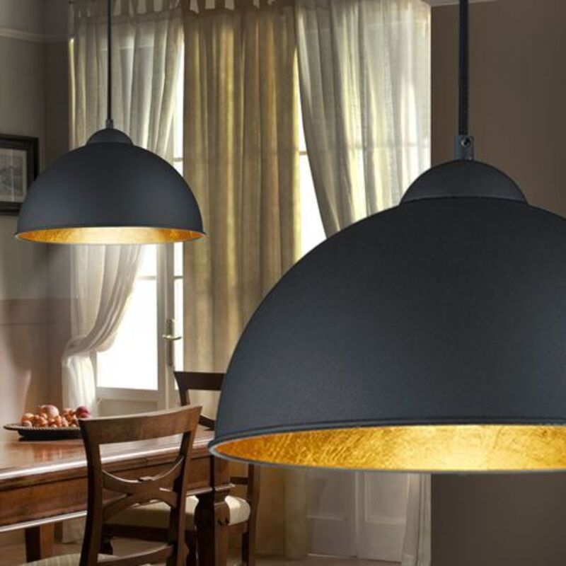 Lustre Suspendu à 3 Lumières - Plafonnier Design Métal Noir Pour Salon, Chambre, Cuisine - Ampoules E27 - 7