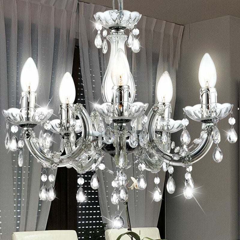 Lustre pampilles baroque CUIMBRA II transparent en métal chromé