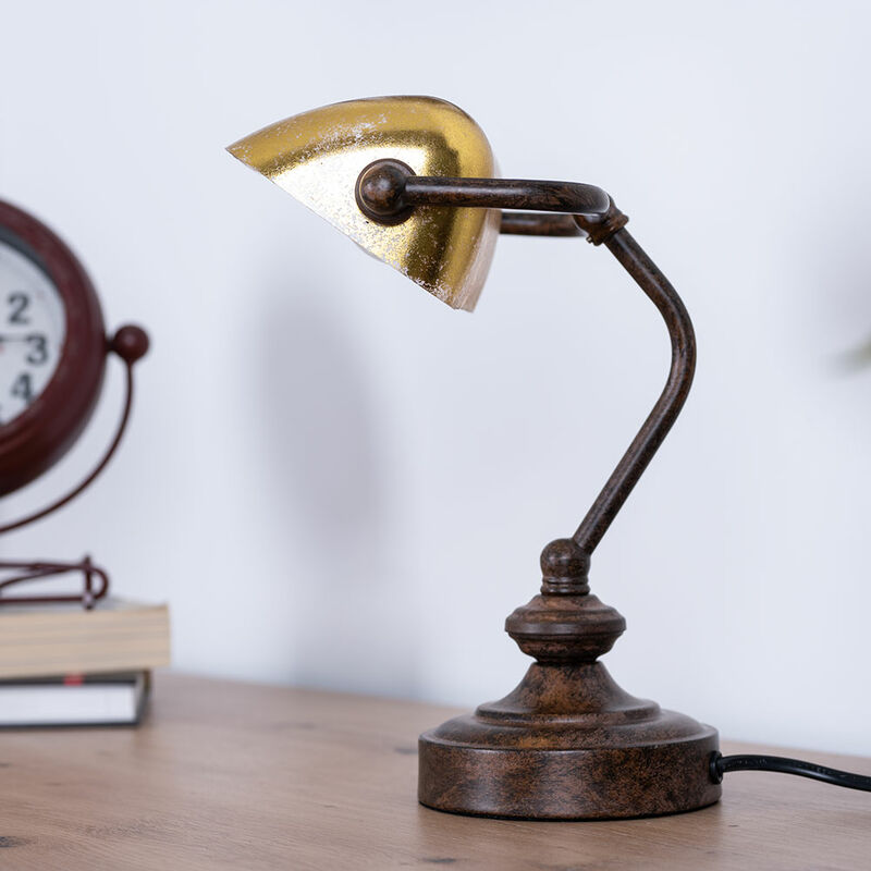 Lampe banquier de table salle de travail antique spot de lecture lampe  feuille d'or patiné Globo 24917R | Meine Lampe