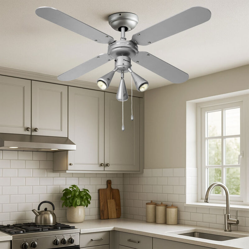 Rafraîchisseur Plafond 3 Vitesses Ventilateur Plafond Bestron 75cm Avec Lampe - 6 Pales Érable/Blanc, 50W Ventilateur Lampe Bestron 75cm érable Blanc