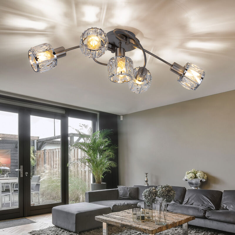 Plafonnier Semi-encastré En Cristal Noir - Luminaire E27 Moderne - Pour Salon, Chambre, Couloir... - Diamètre 18 Cm - 6