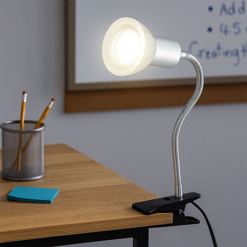 Lampe à Pince ABISKO Blanche - Lampe LED Ajustable PVC 6,5W Avec Interrupteur Tactile