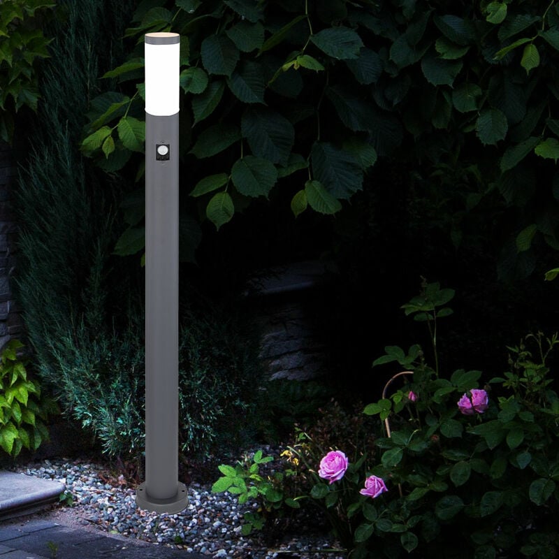 Lampadaire Lampe de jardin en acier inoxydable avec détecteur de mouvement  Lampe de chemin à LED Lampadaire Lampe d'extérieur anthracite, batterie  rechargeable, IP44, 4 watt 290lm 3000K, LxlxH 14x18x60 cm