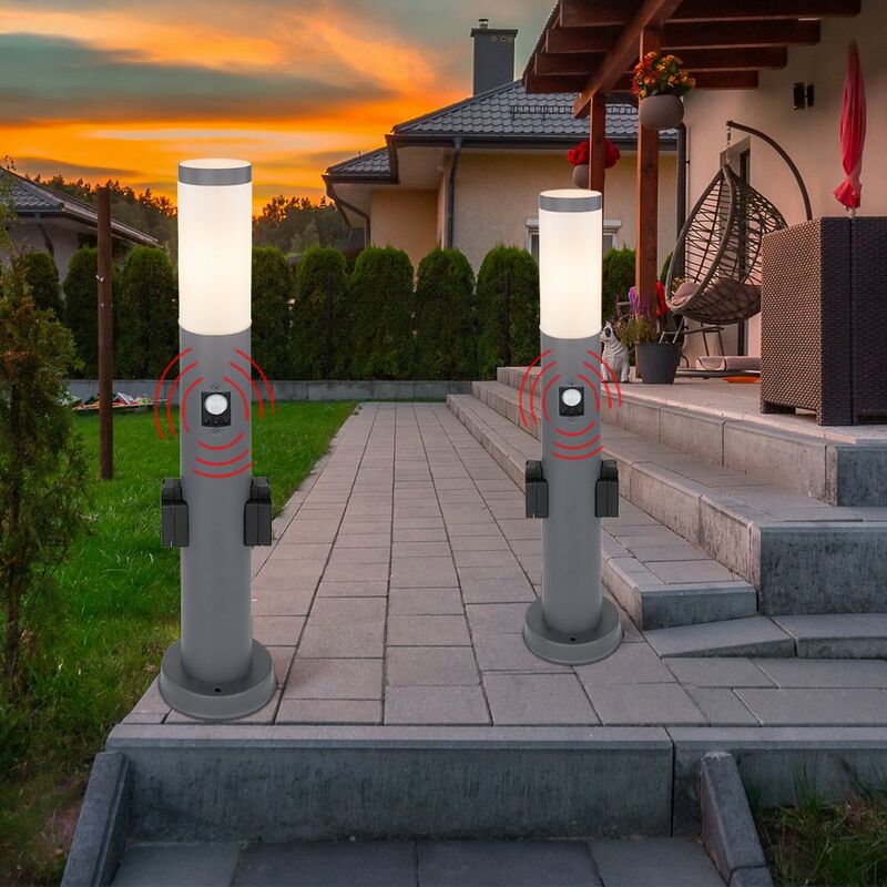 Lampadaire de jardin dimmable avec télécommande éclairage de chemin extérieur  avec détecteur de mouvement 2x douille