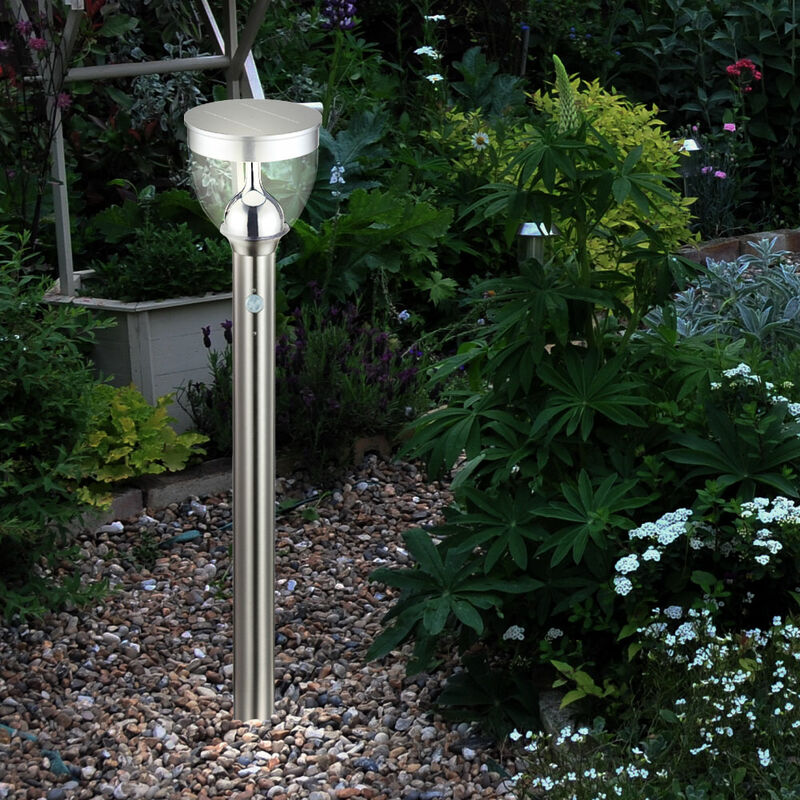 Lampe de jardin avec détecteur de mouvement Lampe de chemin à LED Lampe d' extérieur en acier inoxydable avec lampes solaires Erspitz pour l'extérieur,  DxH 16x96 cm