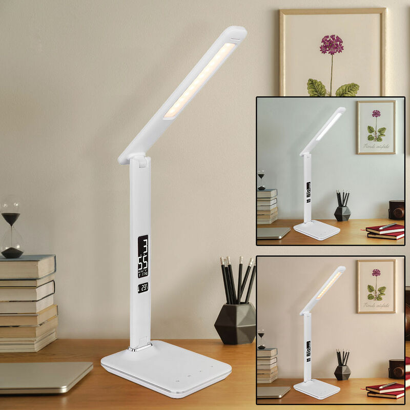 Lampe de bureau LED lampe de bureau aspect cuir chromé date heure