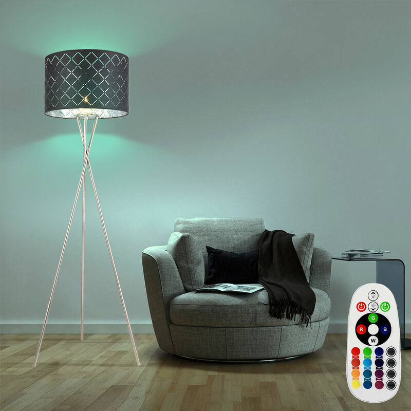 Relaxdays Lampe sur trois pieds, décorative, interrupteur, lumière  indirecte, Lampadaire de salon, HlP:150x51x51cm,gris