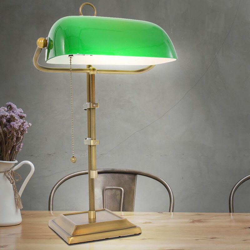 Lampe de banquier rétro LED avec abat-jour vert lampe de bibliothèque  design vintage bronze/laiton hauteur réglable années 20 lampe de table de  bureau lampe H 57cm
