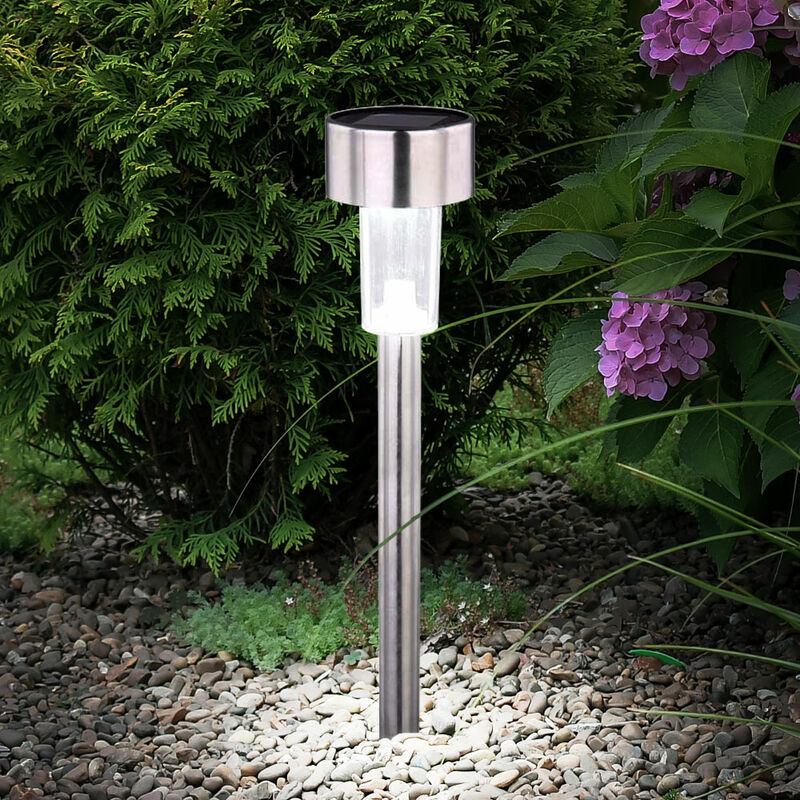 Lampe solaire à piquet pour allée de jardin éclairage solaire extérieur  enfichable en acier inoxydable, avec interrupteur, argent clair, 1x LED,  DxH 5,5 x 39,5 cm