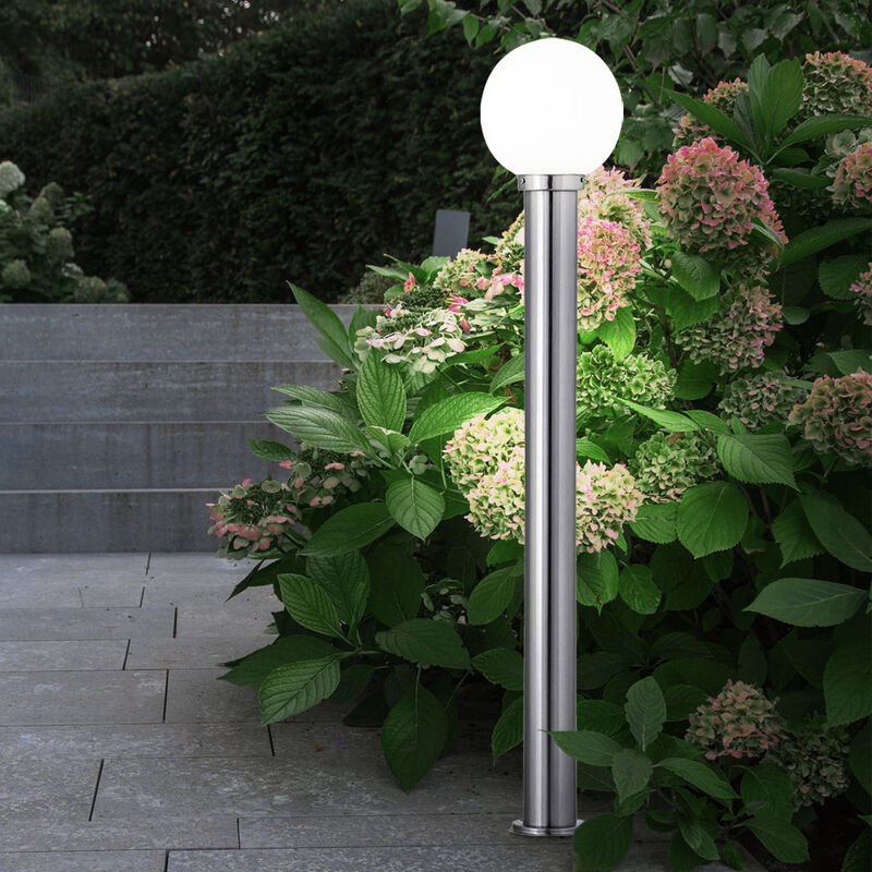 Eclairage de chemin extérieur lampadaire de jardin lampadaire de terrasse  extérieur debout, IP44 anti-éclaboussures en acier inoxydable boule argent  blanc, 1x douille E27, DxH 20x110 cm