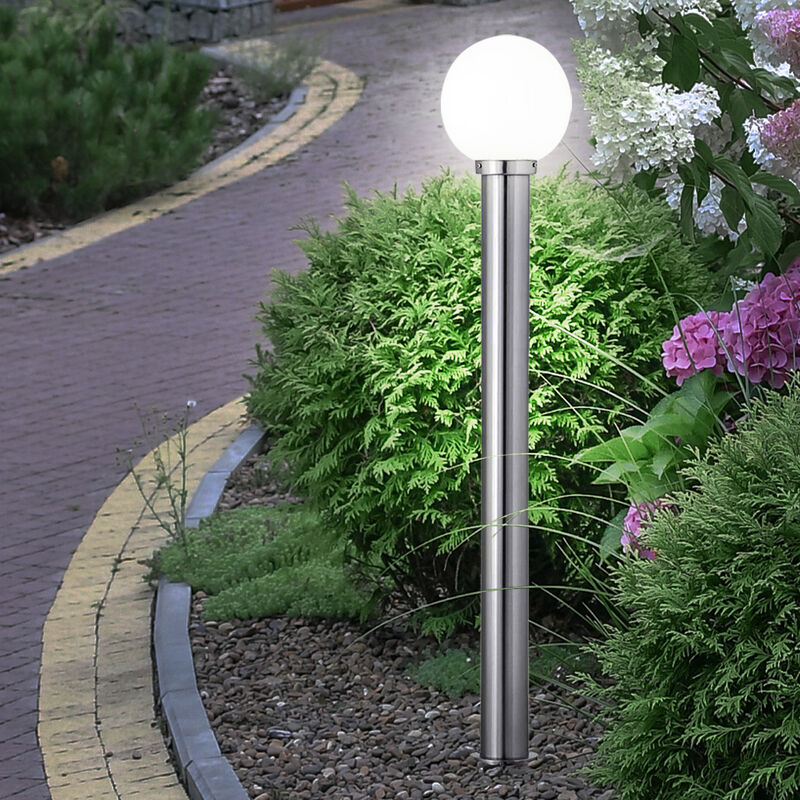 Eclairage de chemin extérieur lampadaire de jardin lampadaire de terrasse  extérieur debout, IP44 anti-éclaboussures en acier inoxydable boule argent  blanc, 1x douille E27, DxH 20x110 cm