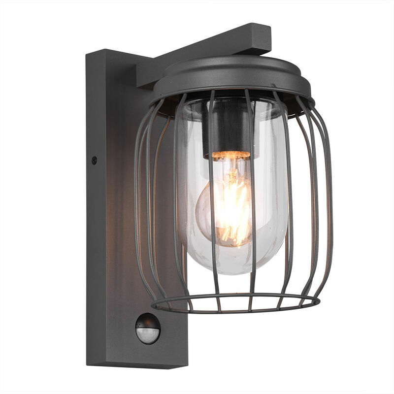 Lampe extérieure avec détecteur de mouvement en verre et aluminium noir  cuivre IP44 pour entrée E27 jusqu'à 60 W lampe murale extérieure rustique  pour balcon LYON : : Luminaires et Éclairage