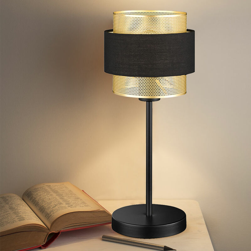 Lampe à poser noir or métal lampe de table chambre lampe de chevet noir or,  fer acier, douille E27, DxH 20x44 cm