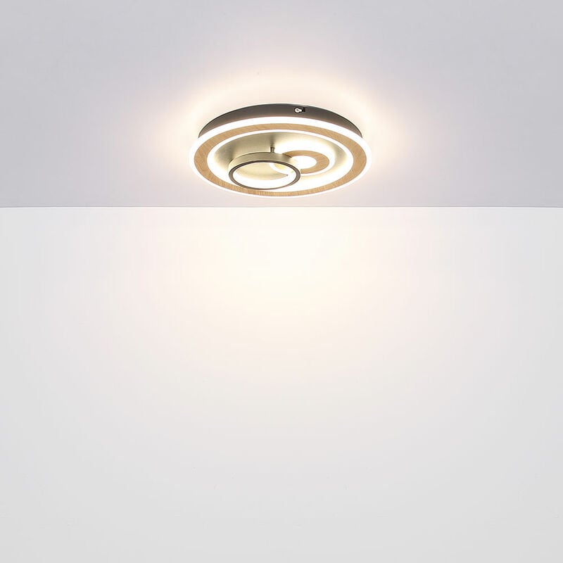 Plafonnier chambre lumière lumière du jour, aspect bois, métal acrylique,  opale noire, LED 40W 1650lm 2700-6500K blanc chaud-blanc froid, DxH  40x6,5cm, ETC Shop: lampes, mobilier, technologie. Tout d'une source.
