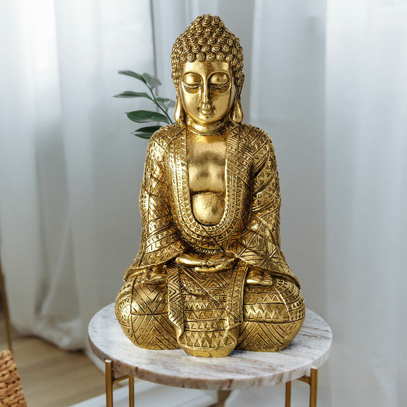 Statuette - Bouddha Sanci, un bouddha doré en position