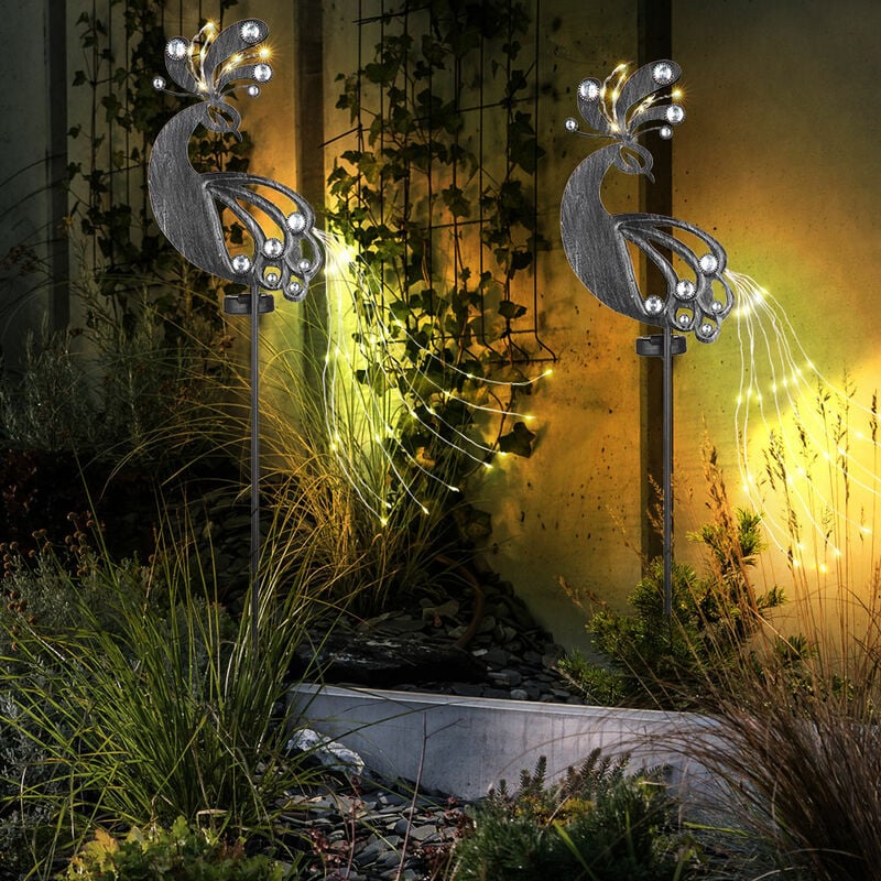 Lampe solaire d'extérieur jardin lampe solaire LED lampe solaire d'extérieur  décoration de jardin arbre disque aspect bois marron, plastique, 1x LED  blanc chaud, LxPxH 30,5x8,5x25,5 cm, lot de 2
