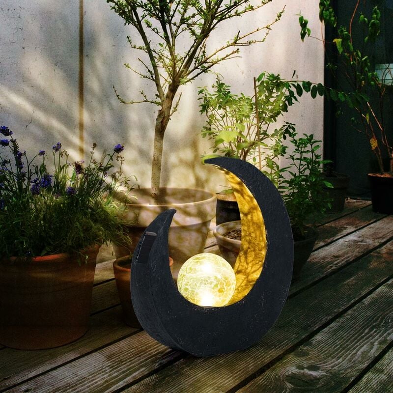 Lampe solaire extérieur croissant de lune lampe sur pied de jardin lampe  solaire batterie rechargeable boule noire, plastique marron, LED, LxH 9 x  30,5 cm