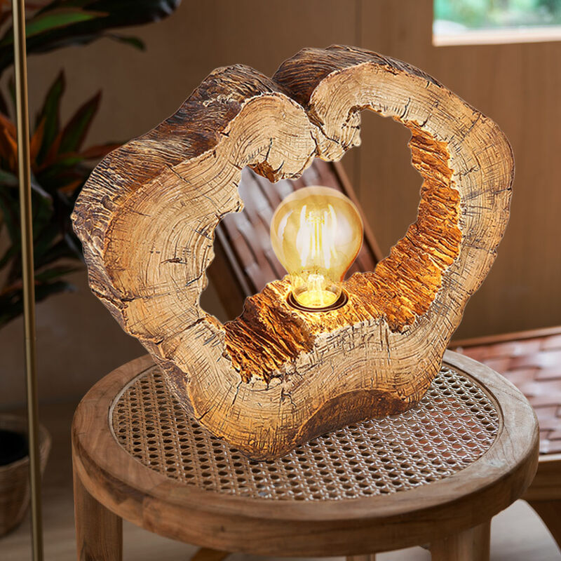Lampe de table tronc d'arbre Lampe de chevet aspect bois Lampe de table  disque d'arbre, plastique, 1x E27, LxH 30,5 x 25,5 cm