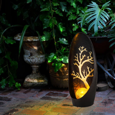 Lampe solaire, lampe décorative, lumière extérieure, lampe solaire à brancher, lampe de jardin, solaire, verre métallique, 1x flamme, 1x motif arbre, ampoules LED, lot de 2