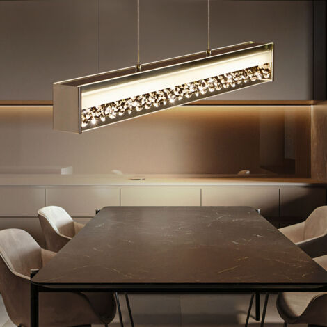 Lampe suspendue lampe suspendue lampe suspension salle à manger lampe salon, verre cristaux chromés, 1x LED 12W 850Lm 3000K, HxLxP 110x66x6,5 cm