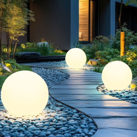 Lampe boule LED avec piquet de terre Lampe enfichable Décoration de jardin Lampe boule extérieure, plastique, câble inclus, 1x E27 LED blanc chaud, DxH 30x45 cm