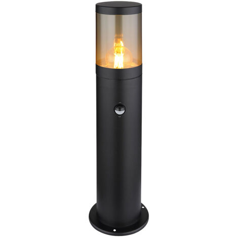 LED Lampadaire extérieur Détecteur de mouvement Lampe d'extérieur en acier inoxydable, résistant aux éclaboussures jardin, noir fumé, 1x E27 filament LED blanc chaud, DxHxB 14x50x10,2cm (1/5)