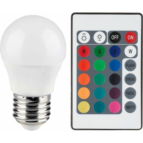 Lampe LED RGB E27, dimmable avec télécommande, boule avec changement de  couleur, 4,8 watts, 470
