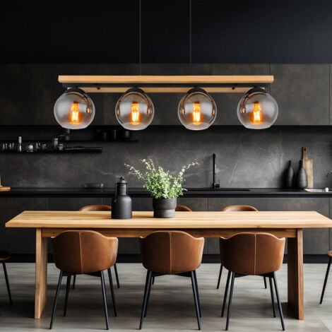 Globo – Suspension d'extérieur métal noir aspect bois – 4 flammes E27 – Dimensions 85x15x120 cm – Degré de protection IP20