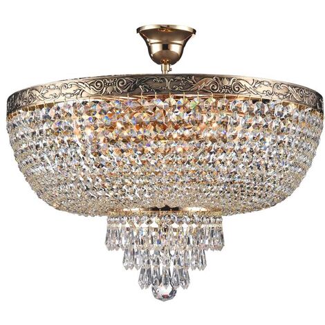 Plafonnier plafonnier lampe en cristal lampe de salon métal doré E27