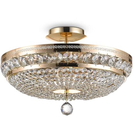 Plafonnier, plafonnier, lampe en cristal, lampe de salon, métal, or, L 43,5 cm