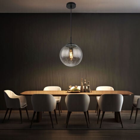 Suspension boule noire suspension table à manger verre fumé suspension verre rétro, réglable en hauteur, effet étoile, 1x douille E27, DxH 25x120 cm