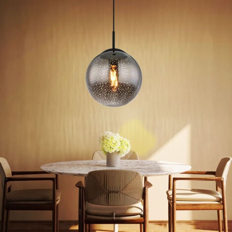 Suspension boule noire suspension table à manger verre fumé suspension verre rétro, réglable en hauteur, effet étoile, 1x douille E27, DxH 25x120 cm