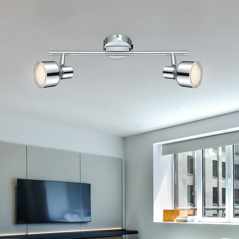 Plafonnier Plafonnier Spot Spot Spot Lampe de salon Eclairage de couloir, 2  spots flamme mobiles, Chrome clair, 2x LED 4W 250Lm blanc chaud, LxPxH  38x8x16cm