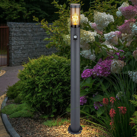 Globo – Lampadaire extérieur avec détecteur de mouvement – Acier inoxydable anthracite – IP44 – Hauteur 110cm – Douille E27 – Portée 2-8m