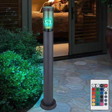 Lampadaire en acier inoxydable lampadaire de jardin d'extérieur anthracite fumé, télécommande dimmable, 1x LED RGB 8,5W 806Lm blanc chaud, DxH 7,6x80 cm