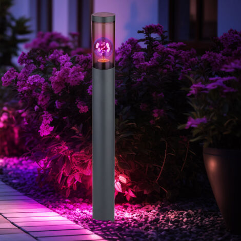 Lampadaire en acier inoxydable lampadaire de jardin d'extérieur anthracite fumé, télécommande dimmable, 1x LED RGB 8,5W 806Lm blanc chaud, DxH 7,6x80 cm