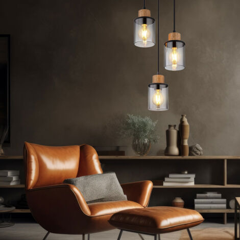 Suspension lampe suspendue lampe de salle à manger lampe de salon métal verre fumé 3 flammes D 27 cm